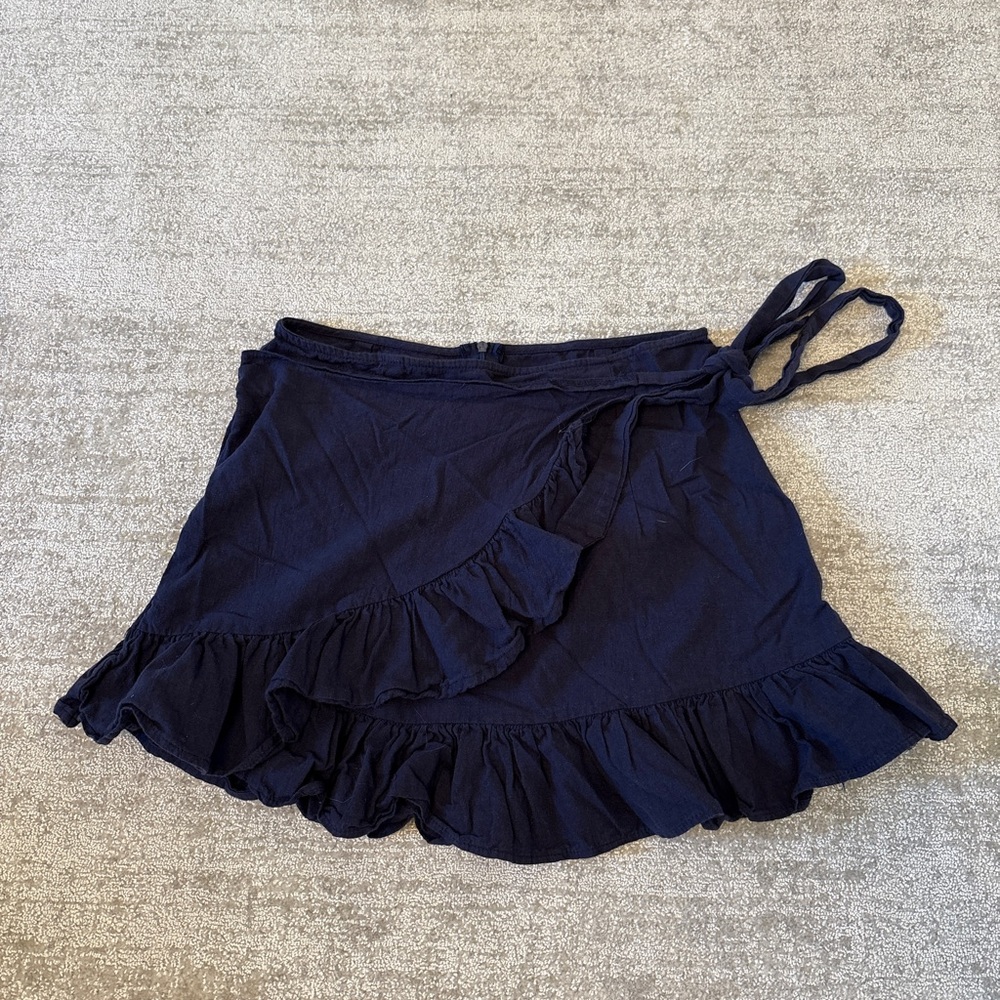 Navy Ruffle Wrap Skirt